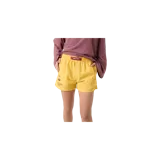 Pack de dos boxers tipo short de algodón, uno en color fucsia con estampado a cuadros y otro en color amarillo liso. Ambos cuentan con cintura elástica con botones frontales y estampado gráfico con texto en el lateral.