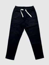 Pantalón de pana verde oliva, corte recto, con cintura elastizada y cordón de algodón.