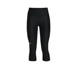 Calza deportiva Under Armour HeatGear High Rise de color negro, corte capri de tiro alto con cintura elástica ancha y logo de la marca estampado en blanco en el lateral.