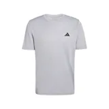 Remera deportiva Adidas de manga corta, color gris claro, con cuello redondo y logo de la marca estampado en negro en el pecho.
