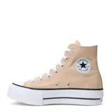 Championes de caña alta Converse modelo Chuck Taylor All Star Lift Platform, color beige con plataforma blanca de doble suela y puntera de goma.