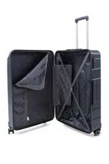 Set de dos valijas r
gidas color gris con ruedas, manija retr
ctil y candado de seguridad. Incluye una valija grande y una valija de cabina.