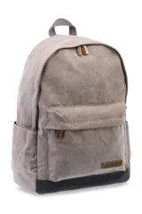 Mochila de lona tipo canvas lisa, color verde oliva con base gris.