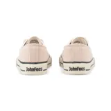 Zapatillas clásicas John Foos modelo Flashback, color rosa, con capellada y cañas de lona de algodón reteñida, forrería de microcanvas crudo, plantilla extraíble de caucho moldeado, cordones de algodón crudo, suela exterior negra y banda de caucho vulcanizado color crudo.