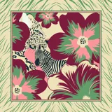 Pañuelo cuadrado de tela suave con estampado de flores, cebra y leopardo.