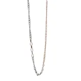 Collar de cadena bicolor, con una mitad plateada y la otra dorada. La cadena plateada tiene eslabones de diferentes tamaños.