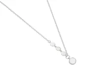 Collar de plata con cadena de eslabones y dije colgante con apliques de nácar en forma redonda.