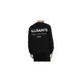 Buzo Allsaints de cuello redondo en color negro con pequeño logotipo y texto en blanco en el pecho.