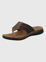 Sandalia tipo ojota Hush Puppies, con capellada de poliuretano en color marrón oscuro, costuras reforzadas y suela de poliuretano negra con plantilla ergonómica.
