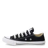 Championes de lona Converse modelo Chuck Taylor All Star, de corte bajo, color negro con puntera y suela de goma blanca.