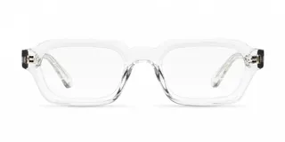 Lentes con armazón cuadrado transparente y protección contra luz azul, de diseño retro con parte superior plana.