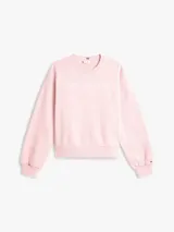 Buzo de cuello redondo Tommy Hilfiger color rosado, confeccionado en mezcla de algodón y poliéster reciclado, con mangas largas y logo bordado en el pecho.