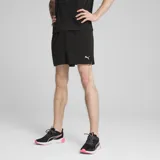 Short deportivo Puma negro con cintura elástica y logo estampado en blanco en la pierna derecha.