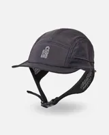 Gorro de agua Rip Curl modelo S Series Surf, color negro gastado, con solapa protectora para el cuello y laterales de red. Cuenta con correa ajustable con hebilla.