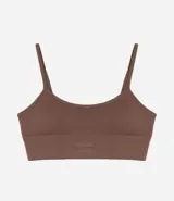 Soutien tipo bralette de diseño seamless, color marrón, con breteles finos ajustables y copas desmontables.
