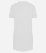 Camisón corto de viscolycra blanca con cuello redondo, manga corta y estampa frontal de la palabra 'LOVE' con un corazón de diseño vichy azul.
