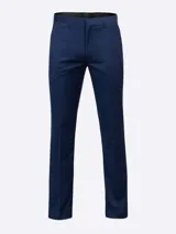 Traje de corte slim compuesto por saco de dos botones con solapas clásicas y bolsillos laterales, y pantalón de vestir a juego con bolsillos frontales y traseros.