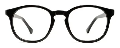 Armazón de receta unisex de acetato color negro, con forma panto y puente de botella. Cuenta con ángulos suavizados, núcleo de metal plateado en las patillas y patillas antideslizantes.