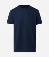 Remera de corte comfort, color azul marino, con cuello redondo y manga corta. Confeccionada en tejido de algodón con textura.