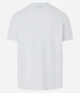 Remera de hombre color beige claro, de corte slim, con cuello redondo y mangas cortas. Tejido acanalado sin estampa.