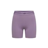 Short deportivo ajustado New Balance en color lila, con cintura elástica ancha estampada con líneas y el logo de la marca.