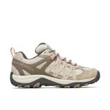 Zapatillas de senderismo Merrell Accentor 3 para mujer, color beige con detalles en marrón y rosa. Fabricadas con empeine de ante y malla transpirable, cordones y refuerzos reciclados, puntera de goma protectora y suela de goma adherente.