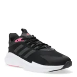 Championes deportivos Adidas modelo Alphaedge, color negro con detalles en fucsia y suela blanca. Presentan el diseño clásico de las tres tiras laterales, cierre por cordones y una estructura de malla técnica con refuerzos sintéticos.