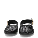 Zapatos destalonados Bottero de cuero negro con diseño trenzado, punta cuadrada y hebilla metálica dorada en la tira trasera.