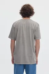 Remera gris de manga corta con efecto lavado "washed" y estampa tipográfica en el pecho con diseño de estrella.