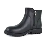 Bota corta de cuero color marrón, con suela de goma y cierre lateral.