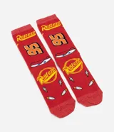 Par de medias rojas de caña media con diseño del Rayo McQueen.