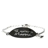 Pulsera de plata 925 con cadena de eslabones y chapa ovalada con la inscripción "Te Quiero Mamá" y dije de corazón colgante.