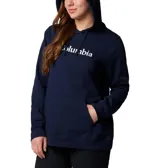 Buzo con capucha y cordones ajustables, de color azul marino. Presenta el logo de la marca estampado en blanco en el pecho y bolsillo tipo canguro frontal.