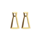 Pendientes de diseño geométrico con forma trapezoidal calada, fabricados en aleación de metales con baño de oro 18k.