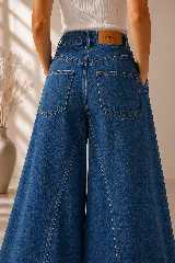 Pantalón de jean tiro alto con diseño wide leg, color morado con efecto acid wash.