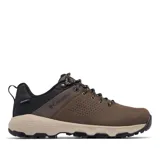 Championes de trekking Columbia modelo Newton Ridge, con diseño impermeable en color marrón y negro, suela de goma con relieve y entresuela beige.