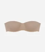 Soutien femenino modelo top, color piel, con copa hueca y tirantes removibles.