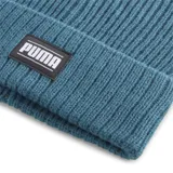 Gorro de lana Puma color verde azulado con logo en etiqueta rectangular cosida en el frente.