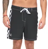 Boardshort de baño Quiksilver Arch de 16 pulgadas, color negro con diseño a cuadros blanco y negro en los laterales. Cuenta con cintura fija con cordón de ajuste blanco.