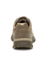 Zapato de cuero color marrón para hombre, modelo Threshold Low Beaned de la marca Caterpillar. Presenta un diseño de caña baja con cordones, forro de malla de nylon transpirable, plantilla acolchada y suela de goma con tracción.