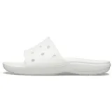 Chancletas Crocs modelo Classic Slide de color blanco, fabricadas en material Croslite™ con perforaciones en la tira superior para personalizar con Jibbitz™.