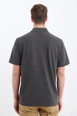 Remera verde con cuello polo y tapeta de dos botones. Corte clásico y mangas cortas.