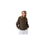 Camisa de manga larga Eme Studios modelo Brine Fawn, de color marrón con patrón a cuadros sutiles en tono claro. Cuenta con cuello camisero, cierre frontal de botones y el logo de la marca estampado en el pecho.