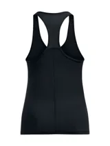 Musculosa deportiva Under Armour negra, con espalda racerback y logo reflectivo en el pecho.