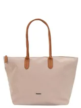 Bolso tipo tote color beige con manijas marrones.