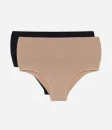 Kit de dos bombachas de cintura alta marca Lov, confeccionadas en tejido sin costuras con diseño anatómico y laterales largos para mayor comodidad.