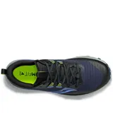 Championes Saucony Peregrine 13 para trail running, color azul marino y negro con detalles en azul y verde.