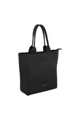 Cartera tipo tote de Las Oreiro, color negro, con manijas fijas reforzadas y cierre superior metálico. Presenta un diseño minimalista con logo grabado en la parte inferior frontal.