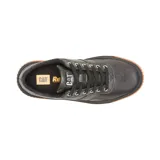 Zapatillas Caterpillar modelo Amp, color gris oscuro con textura de escamas, cordones negros, logo CAT en el lateral y suela de goma marrón con diseño dentado.