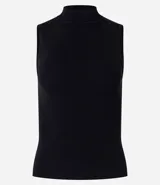 Blusa sin mangas de punto acanalado color celeste, con cuello alto.